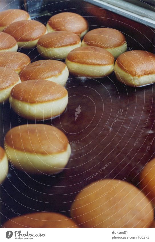 Schwimmende Berliner Bäckerei lecker Backwaren Teilchen Kuchen Ernährung fritieren Fett ausbacken Krapfen viele rund