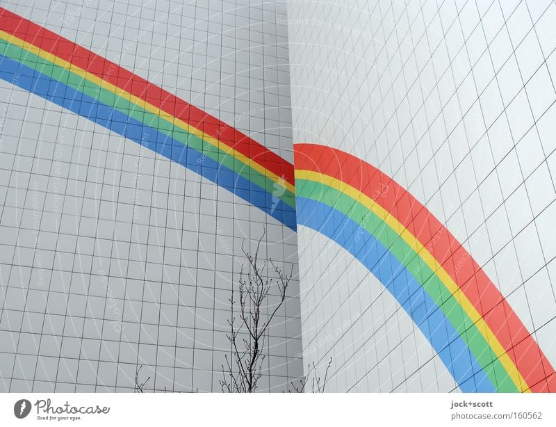Unter einem Regenbogen Fassade Linie außergewöhnlich Plattenbau Verlauf Teilung Hoffnung Streifen Reaktionen u. Effekte Zweige u. Äste Symbole & Metaphern