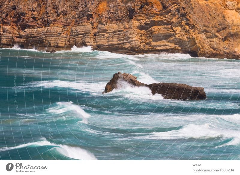 Fels in der Brandung Ferien & Urlaub & Reisen Tourismus Meer Wellen Berge u. Gebirge Wasser Küste Teich See Flüssigkeit nass stark wild Kraft Macht Algarve