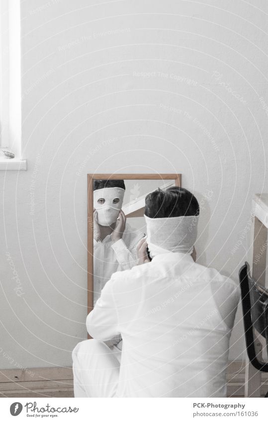 gesichtsneurose Maske Gesicht Spiegelbild Hemd weiß Mann Geister u. Gespenster bandagieren Kunst Kunsthandwerk face