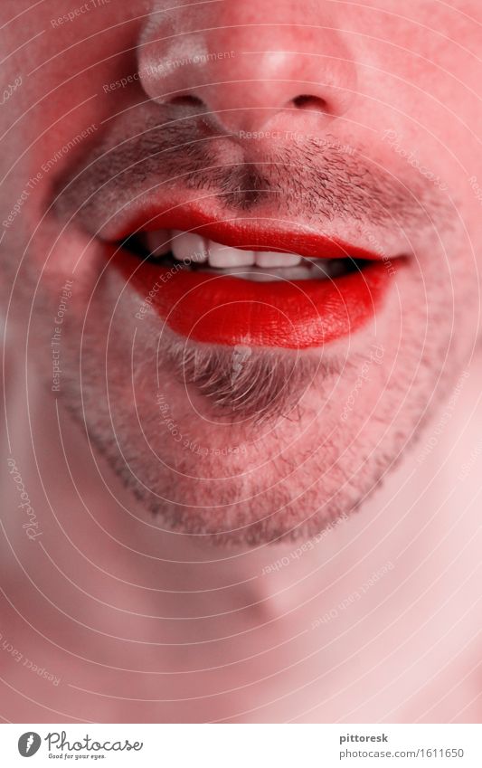 Rotmund Kunst ästhetisch Mund Mundgeruch Mundwinkel Lächeln rot Lippen Lippenstift Nase Bart Barthaare maskulin Erotik Gesicht Mode Körperpflegeutensilien