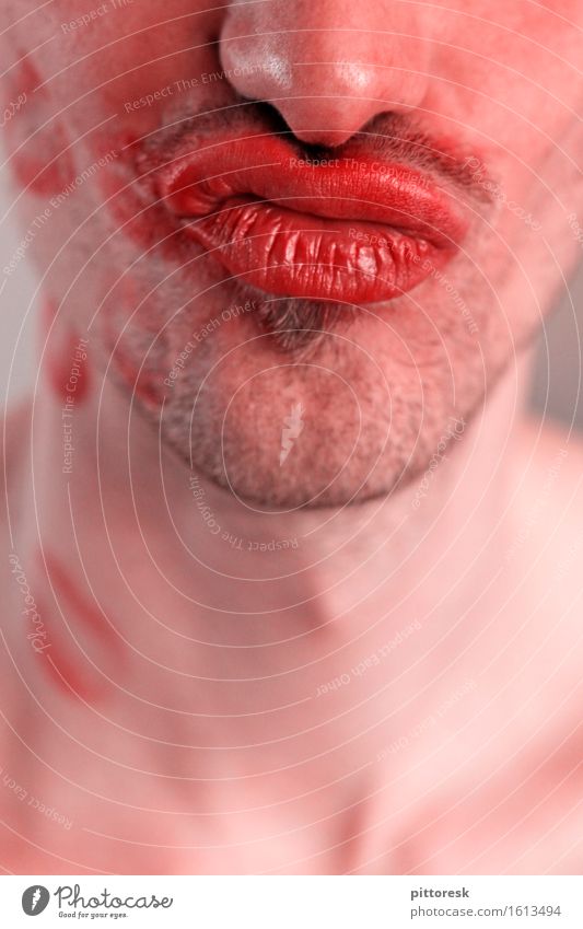 Knutschmund Kunst Kunstwerk ästhetisch Mund Kussmund Dreitagebart Bartstoppel Nase Verschmitzt Lächeln Mann maskulin Lippen Lippenstift Liebe Liebespaar