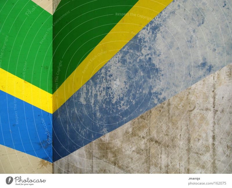 Brazil Architektur Fassade Linie Streifen alt positiv retro blau gelb grau grün Farbe Ecke Brasilien aufwärts Diagramm Hintergrundbild Aufschwung schäbig Fahne