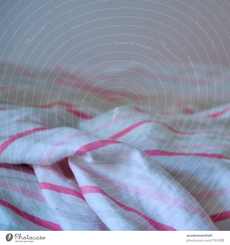 Emptiness Bett schlafen rosa Streifen weiß Wand ruhig Erholung Stoff Vertrauen Farbe Schlafzimmer Decke leer Wärme Falte