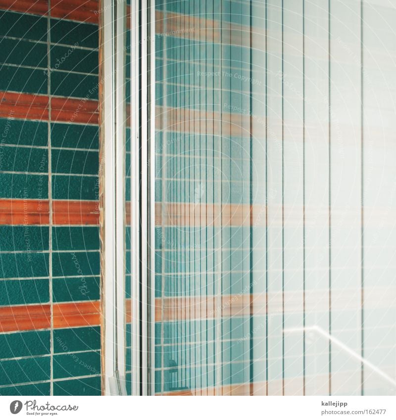 house Glas Fensterscheibe Scheibe Reflexion & Spiegelung abstrakt grün orange Lamelle Lamellenjalousie Nachbar Fliesen u. Kacheln Raum Außenaufnahme