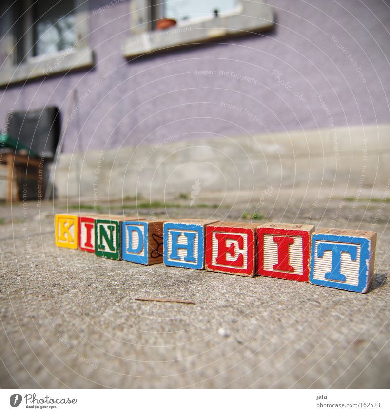 Wie war deine Kindheit? Glück Geborgenheit fördern Spielzeug Würfel Holzspielzeug Buchstaben Schriftzeichen lernen Menschenleer mehrfarbig Haus Außenaufnahme