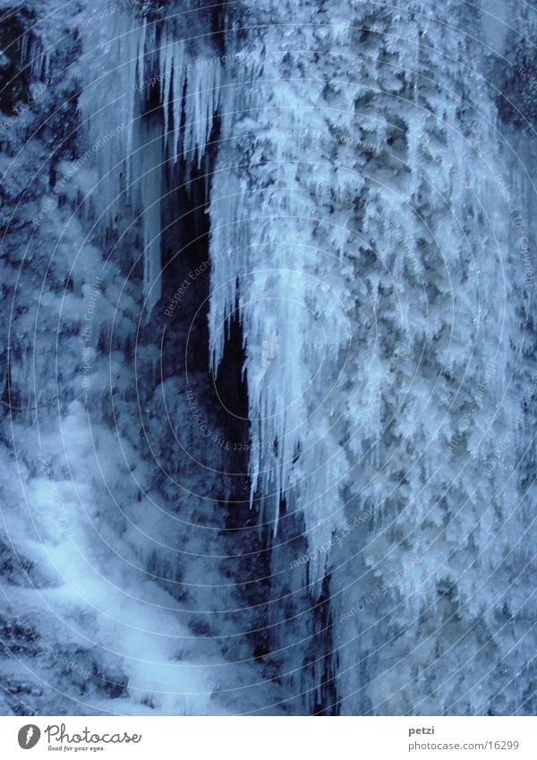 Eisfall Winter Frost Wasserfall kalt blau weiß gefroren Eiszapfen Glätte Eiswand Farbfoto Außenaufnahme Tag bizarr Naturphänomene erstarren
