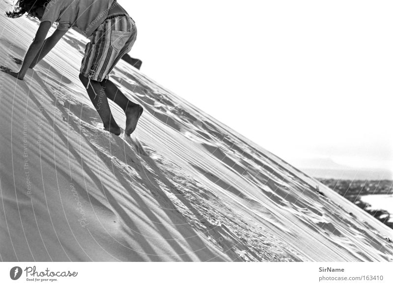 79 [dune climbing] Freude Spielen Ferien & Urlaub & Reisen Ferne Strand Meer Klettern Bergsteigen Kind Junge Sand berühren Bewegung krabbeln Stranddüne Düne
