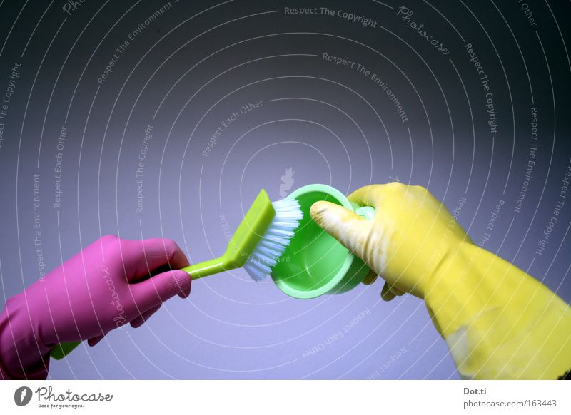 Spülhände Handschuhe Geschirrspülen Aktion linkshändig Schutz Haushalt Farbe Küche Spülbürste schrubben Sauberkeit bunt pink gelb grün Farbkomplex Latexallergie