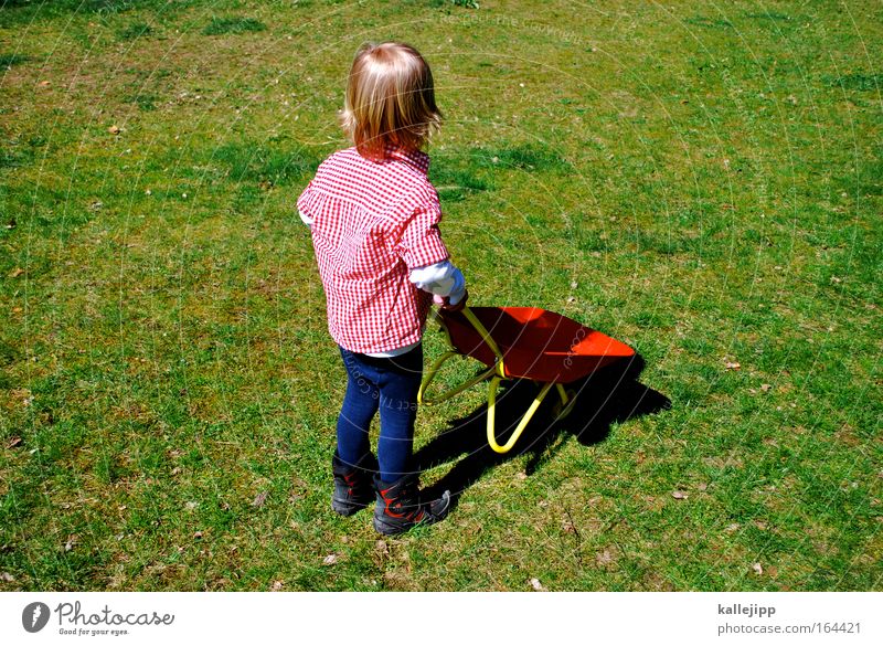 bob Tag Spielen Kinderspiel Kindergarten Pflanze Garten Park Wiese Arbeit & Erwerbstätigkeit bauen gebrauchen festhalten Blick blond grün rot Lebensfreude