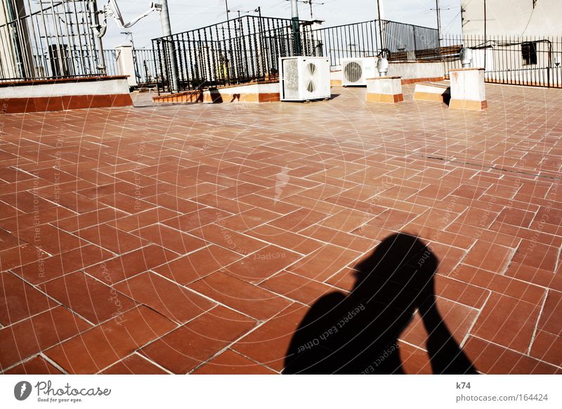 rooftop Farbfoto Außenaufnahme Tag Schatten Kontrast Silhouette Sonnenlicht Mensch maskulin Mann Erwachsene Leben Kopf Stadt Altstadt Haus Traumhaus Dach