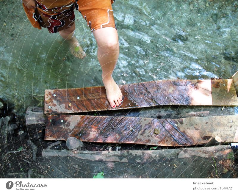 Wasser Farbfoto Außenaufnahme Tag Wellness Mensch Junge Frau Jugendliche Beine 1 Sommer Fluss ruhig Erholung