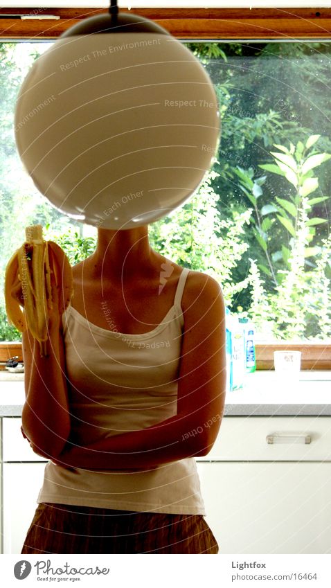 Lampenkopf Momentaufnahme Banane Küche Frau lustig Kunst Globus Fenster Top Mensch Kopf Schalen & Schüsseln Arme