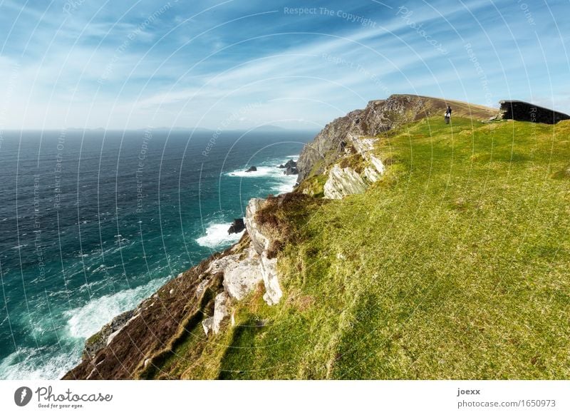 Die einzige, die fehlt Ferne Freiheit Meer Insel wandern 1 Mensch Natur Schönes Wetter Wiese Felsen Wellen Küste Irland Valentia Island gehen genießen groß hoch