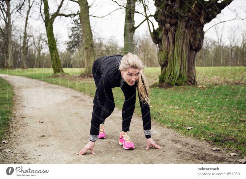 Frau beim Training im Park Lifestyle Körper Wellness Winter Sport Mensch Erwachsene blond Fitness sportlich Beginn üben Gesundheit attraktiv physisch