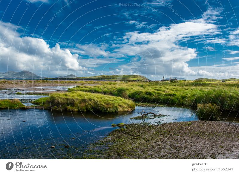 Küstenlandschaft in Irland Republik Irland Sumpf Bucht Landschaft malerisch Natur friedlich Gezeiten Gras Himmel Hügel Lagune ländlich Menschenleer
