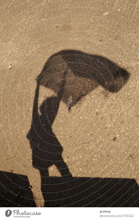 Fahnenkind Farbfoto Außenaufnahme Textfreiraum oben Tag Schatten Kontrast Silhouette Starke Tiefenschärfe Zentralperspektive Ganzkörperaufnahme feminin