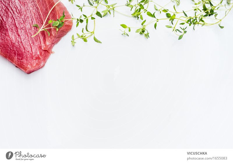 Thunfisch Steak mit frischen Kräutern Lebensmittel Fisch Kräuter & Gewürze Ernährung Mittagessen Festessen Bioprodukte Vegetarische Ernährung Diät Stil Design
