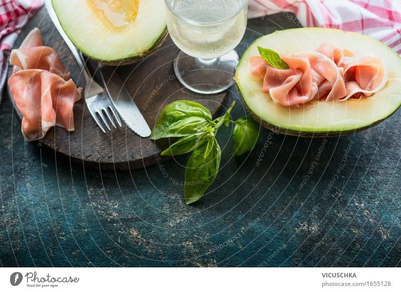 Italienische Küche, Melone mit Parma Schinken Lebensmittel Fleisch Wurstwaren Frucht Kräuter & Gewürze Ernährung Mittagessen Festessen Geschäftsessen Picknick