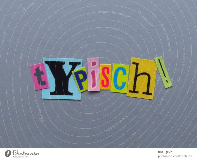tYPiSCh! Schriftzeichen Schilder & Markierungen Kommunizieren eckig mehrfarbig grau Gefühle Erfahrung erleben typisch Farbfoto Studioaufnahme Menschenleer