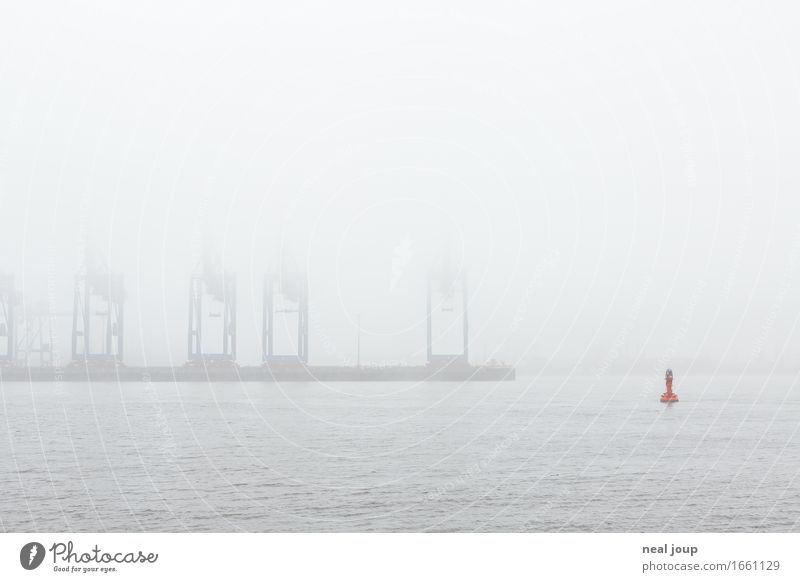 Hamburg, what the fog? Frühling Herbst Nebel Flussufer Elbe Hafenstadt Industrieanlage Kran Containerterminal Schifffahrt Boje Schwimmen & Baden Ferne groß