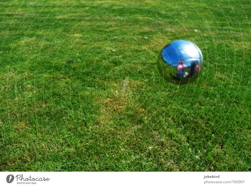 Ich seh mich Freude Freizeit & Hobby Spielen Garten Boule Himmel Sommer Schönes Wetter Gras Wiese Park Spiegel Metall Kugel Erholung Zusammensein grün silber