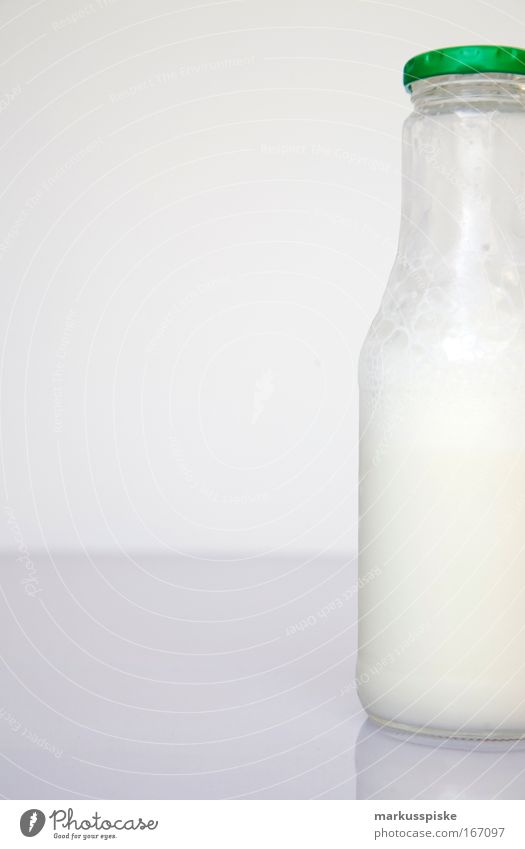 milchflasche Gedeckte Farben Studioaufnahme Menschenleer Textfreiraum links Tag Starke Tiefenschärfe Totale Lebensmittel Milcherzeugnisse Ernährung Bioprodukte