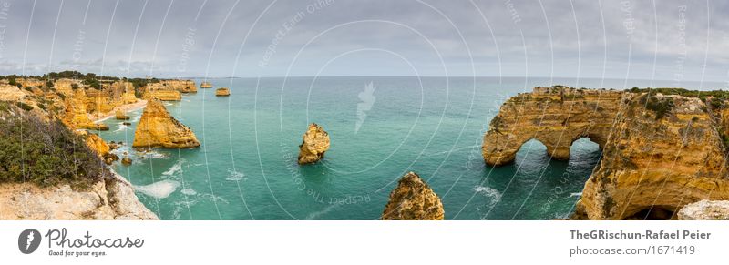 Algarve Umwelt Natur blau braun gelb gold türkis weiß Bogen Portugal Aussicht Ferne Gesteinsformationen Meer Wasser Ferien & Urlaub & Reisen Farbfoto