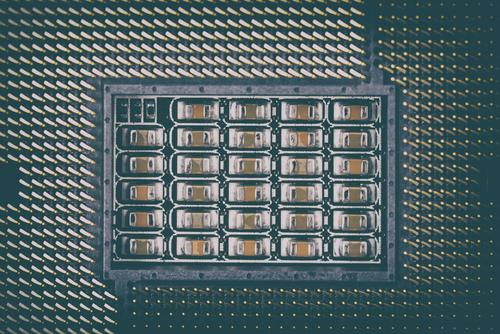 CPU-Sockel auf Computer-Motherboard Hardware Technik & Technologie Fortschritt Zukunft High-Tech Leistung Steckdose Hauptplatine Platine digital Makroaufnahme