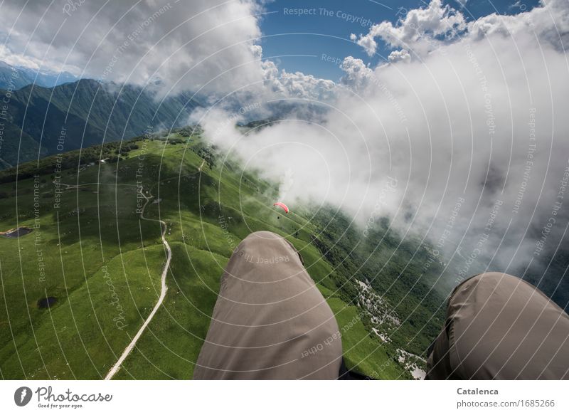Luftig Freizeit & Hobby Ferien & Urlaub & Reisen Freiheit Sommer Berge u. Gebirge Paragliden Oberschenkel Landschaft Himmel Wolken Schönes Wetter Wiese Stol