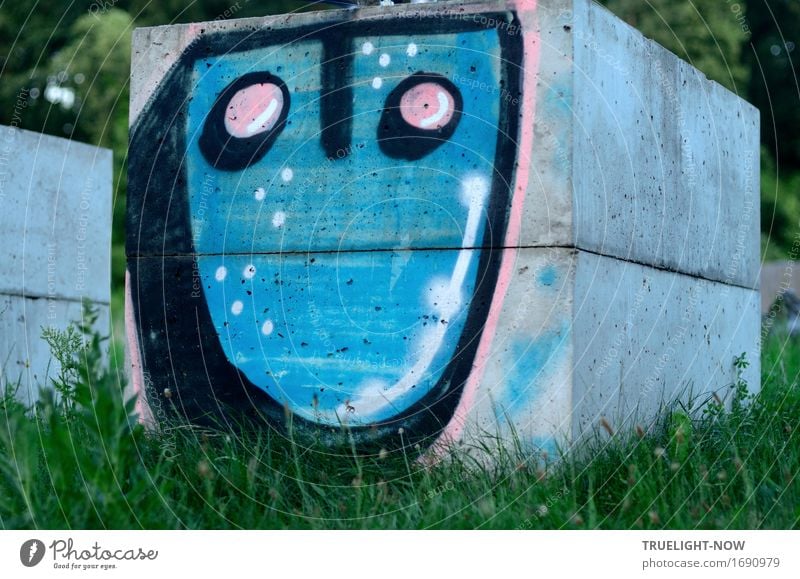 Tlön | Der Kundschafter Kunst Kunstwerk Skulptur Jugendkultur Subkultur Graffiti beobachten hocken hören Lächeln Blick träumen frech Freundlichkeit lustig blau