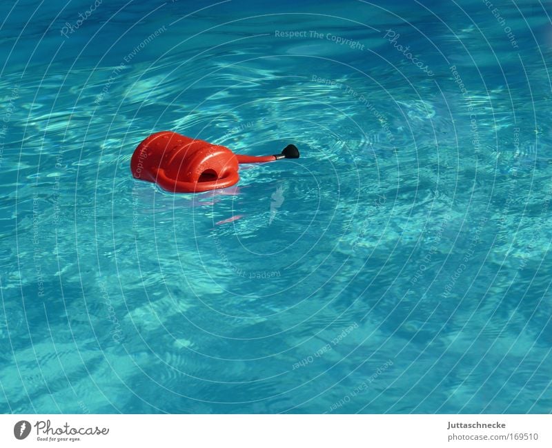 Schwimmen kann(s)e Kannen Gießkanne Schwimmbad Wellen schwimmen treibem türkis blau untergehen rot voll frisch nass Wasser kalt Sommer Juttaschnecke