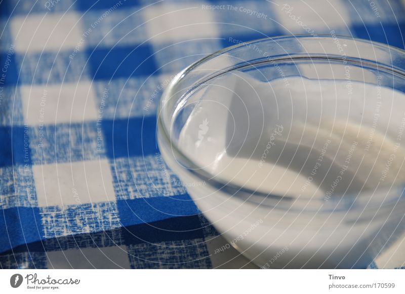 Glasschale mit Mayonnaise auf blau-weiß karierter Tischdecke Picknick Freizeit & Hobby Restaurant Schalen & Schüsseln Glasschälchen Dressing Dip Wachstuch