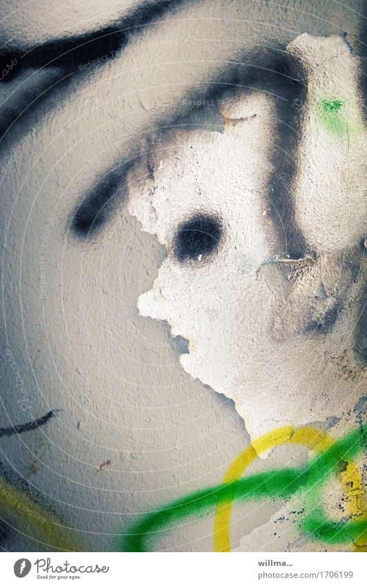 mechthild tlön Subkultur Mauer Wand Graffiti Gesicht Putz Phantasie Kunst Surrealismus Farbfoto Außenaufnahme abstrakt
