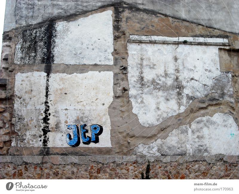 Jep Haus Straßenkunst Graffiti Schlagwort Wand Mauer Spuren Abdruck Geschichte blau braun Gebäude