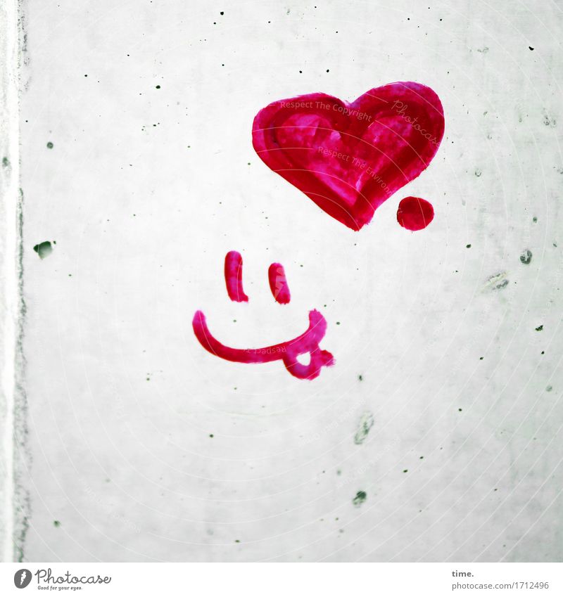 flauschig | im Gemüt Kunst Gemälde Mauer Wand Beton Zeichen Graffiti Herz Linie Smiley Ikon Fröhlichkeit listig lustig rot Freude Lebensfreude Frühlingsgefühle