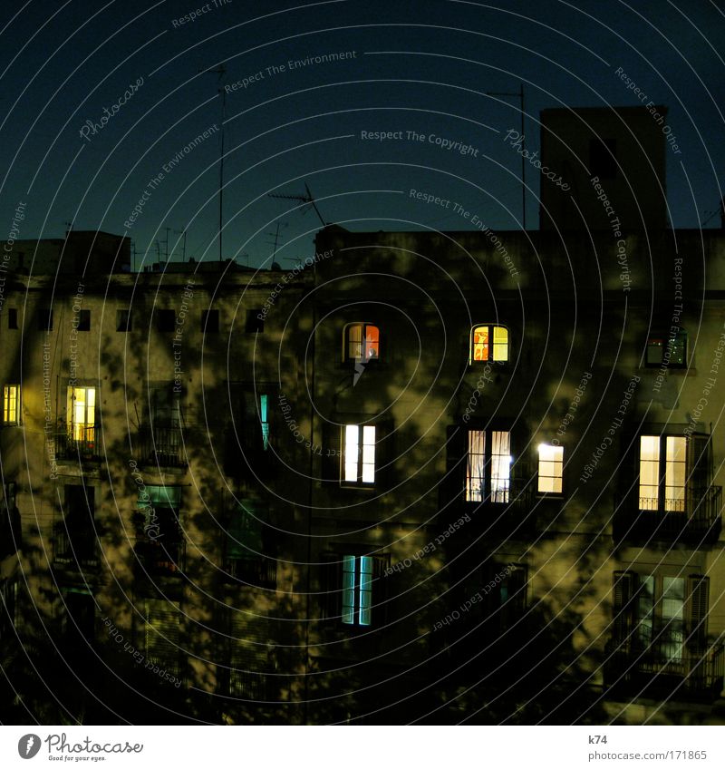 Innenhof bei Nacht Farbfoto Außenaufnahme Altstadt Haus Fassade Fenster Antenne fliegen Blick schlafen träumen alt Schatten Baum Licht Stadt