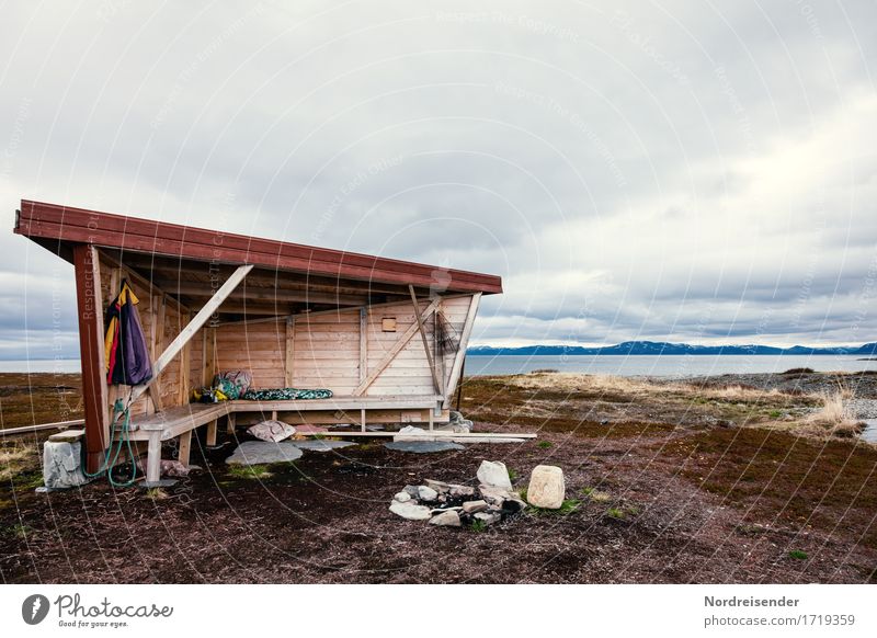 Finnmark Ferien & Urlaub & Reisen Ferne Camping Meer Wolken Klima schlechtes Wetter Küste Fjord Hütte Bauwerk Gebäude Architektur maritim ruhig Fernweh
