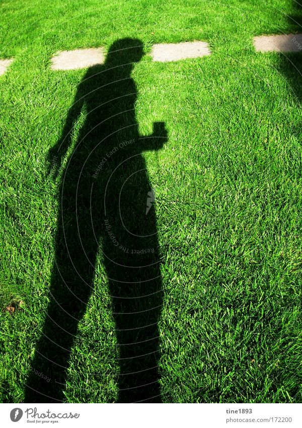 Schatten im Gras Farbfoto Außenaufnahme Abend Kontrast Silhouette Ganzkörperaufnahme Wegsehen Mensch feminin 1 Natur Erde Sonnenlicht Sommer Wetter