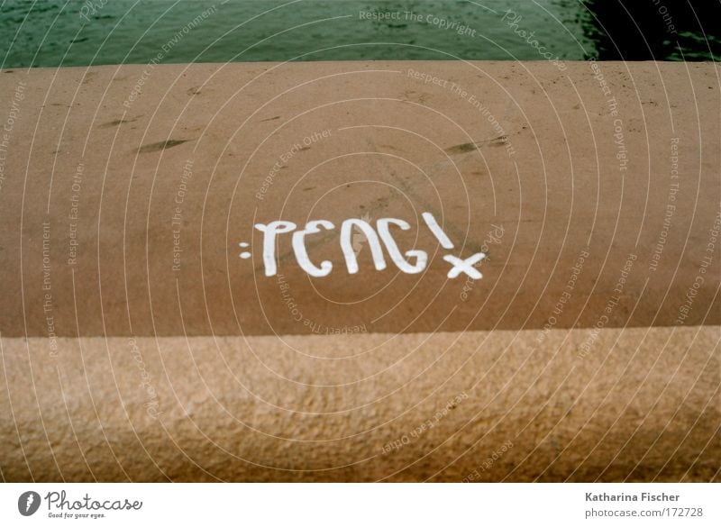 PENG ! Brücke Stein Schriftzeichen Graffiti braun weiß Mauer Wasser Farbfoto Außenaufnahme Nahaufnahme Menschenleer Tag