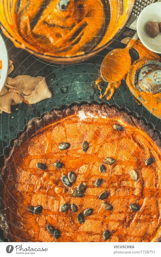 Kürbiskuchen machen Lebensmittel Gemüse Kuchen Dessert Ernährung Bioprodukte Vegetarische Ernährung Schalen & Schüsseln Löffel Stil Design Freude Tisch Küche