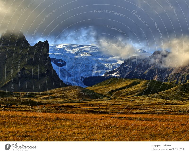 Gletscher auf Island Umwelt Natur Landschaft Urelemente Wasser Wolken Sommer Klimawandel Eis Frost Berge u. Gebirge Europa Menschenleer Bewegung entdecken
