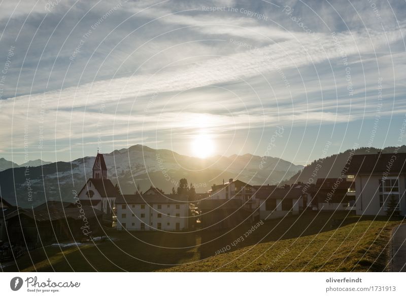 Schweiz - Falera Ferien & Urlaub & Reisen Ausflug Ferne Freiheit Winter Schnee Winterurlaub Umwelt Natur Landschaft Himmel Horizont Sonne Sonnenaufgang