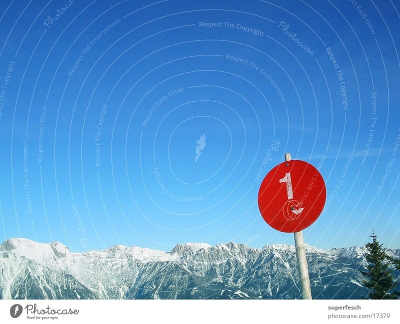 Rote Piste Winter Dachsteingruppe Skipiste Alpen Berge u. Gebirge Schladming Schilder & Markierungen 1 einzeln rund rot Himmel Schönes Wetter Bergkette Aussicht