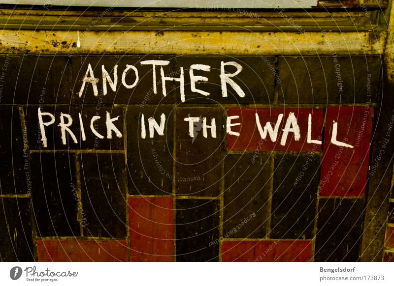 Another prick in the wall Lifestyle Mauer Wand Fassade Aggression Wandel & Veränderung Farbfoto Gedeckte Farben Innenaufnahme Textfreiraum unten Graffiti
