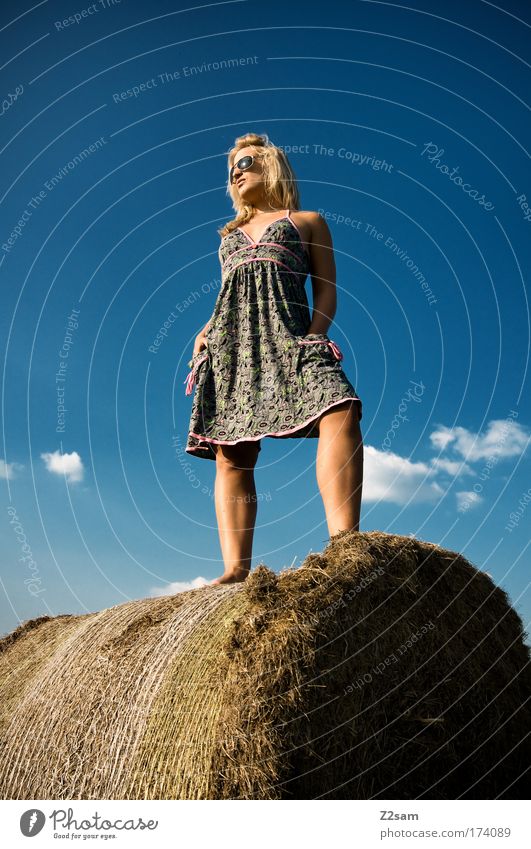 lena in heaven Farbfoto Außenaufnahme Mensch feminin 18-30 Jahre Jugendliche Erwachsene Natur Landschaft Himmel Wolken Gras Mode Kleid Sonnenbrille blond