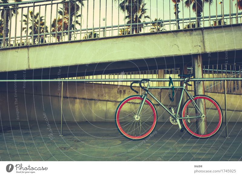 Zweirad Lifestyle Freizeit & Hobby Sport Fahrradfahren Kultur Jugendkultur Stadtrand Verkehrsmittel Wege & Pfade stehen glänzend trendy retro Geländer