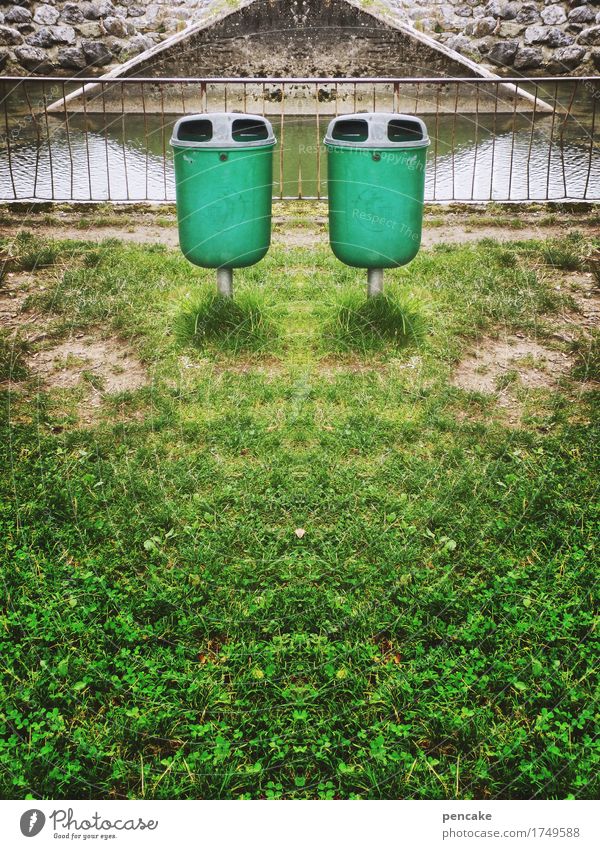 mülltrennung Kunst Umwelt Natur Park Kasten Container Spiegel Kitsch Krimskrams Kunststoff Zeichen ästhetisch bedrohlich gruselig listig grün Rechtschaffenheit