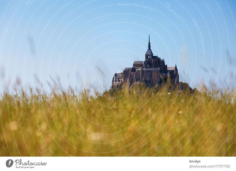 Mont-Saint-Michel hinter Gras Tourismus Sommerurlaub Wolkenloser Himmel Schönes Wetter Wiese Berge u. Gebirge Insel Mont-Saint-Michel Kirche Sehenswürdigkeit