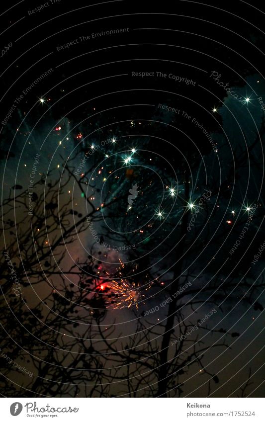 Firework stars Nachtleben Veranstaltung Feste & Feiern Jahrmarkt Feuer Luft Wolkenloser Himmel Nachthimmel Stern Fernglas Teleskop rot schwarz silber chaotisch